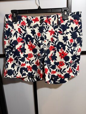 The Limited White Floral Shorts with Navy & Red Print
